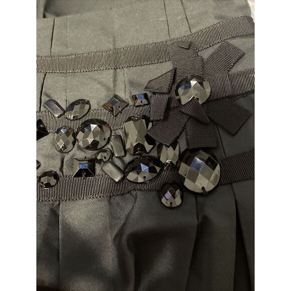 Robert Rodriguez Pleat Skirt Women’s Size 6 Embellished Ribbon Party Black FLAW - Picture 6 of 9